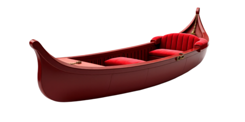 Luxury gondola boat with velvet seats isolated on an empty plain background