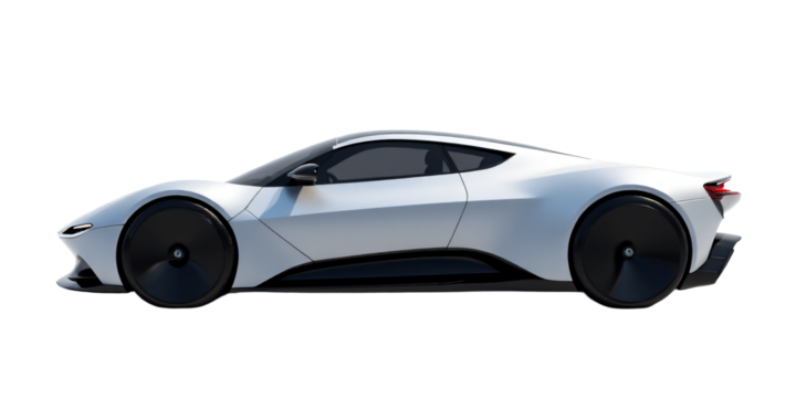 Modern electric car with aerodynamic design isolated on an empty plain background