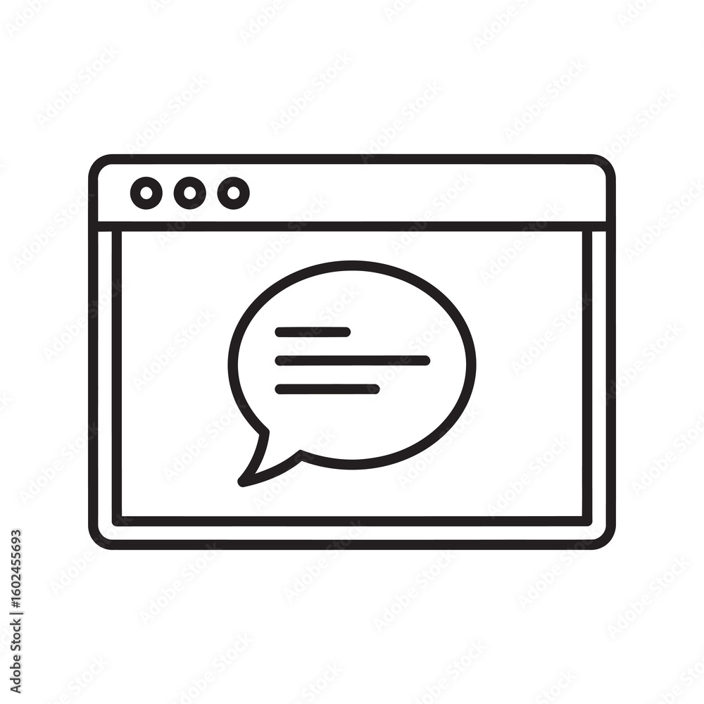 Poster online chat message icon in a browser window for customer support and communication digital feedback