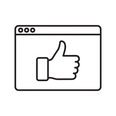 Thumbs up icon in browser window for positive customer feedback and online review Social media like and approval symbol for satisfaction and recommendation