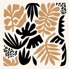 Collection of monochrome Matisse inspired contemporary collage elements with abstract organic shapes for poster on white background, vector illustration