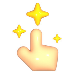 3D Magic Touch Icon with Sparkles on Transparent Background