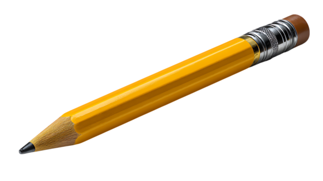 Yellow pencil with eraser isolated on transparent background