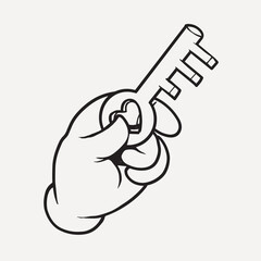 Hand holding key, cartoon collage element vector