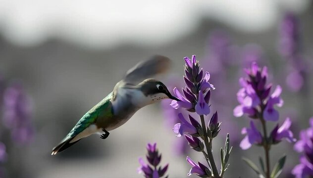 Hummingbird drinking nectar swiftly