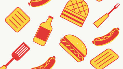 Red and yellow barbecue food and tools pattern grill