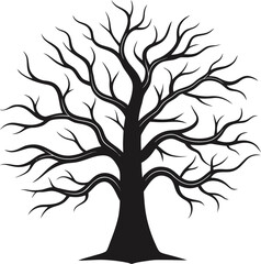 Obraz premium Black silhouette of a bare tree with intricate branching against a white background
