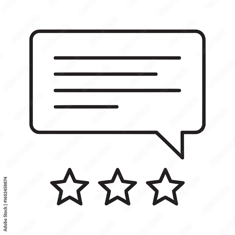 Poster customer review icon with a chat bubble and stars for feedback and rating experience and satisfactio