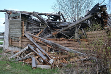 destroyed wooden house
