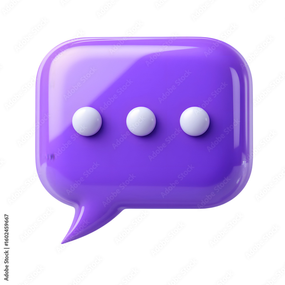Fototapete purple 3d speech bubble with three dots isolated on transparent background