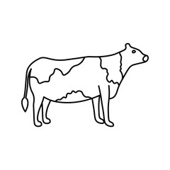 Cow icon. Simplified representation of a dairy cow, a staple in agricultural imagery, associated with milk and beef production. Ideal for agricultural businesses. Vector illustration.