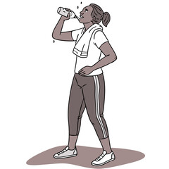 woman sweating after a workout  holding water bott