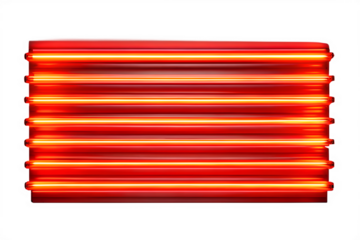 Abstract red neon light panel isolated on transparent background