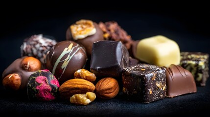 Assorted chocolates and nuts.