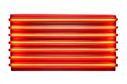 Abstract red neon light panel isolated on transparent background