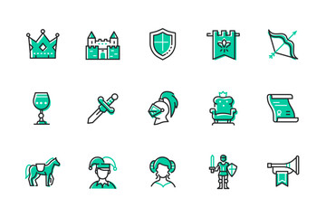 Middle Ages - set of line design style icons