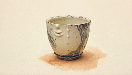 Ceramic pot with artistic design on neutral background for flower planting and decoration