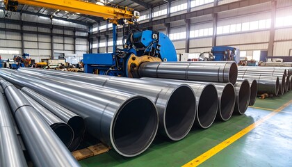 Industrial metal pipes in a factory