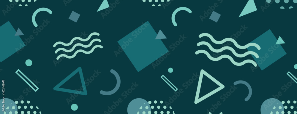 Poster geometric background with teal background, featuring teal shapes and patterns. the background is mod