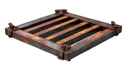 Old rusty metal grate isolated on transparent background