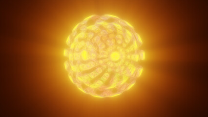 Bright yellow glowing orb resembling a radiating sun, with fluid texture and fiery brilliance