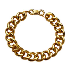 Obraz premium Chunky gold chain bracelet laid flat with detailed clasp showing, isolated on white