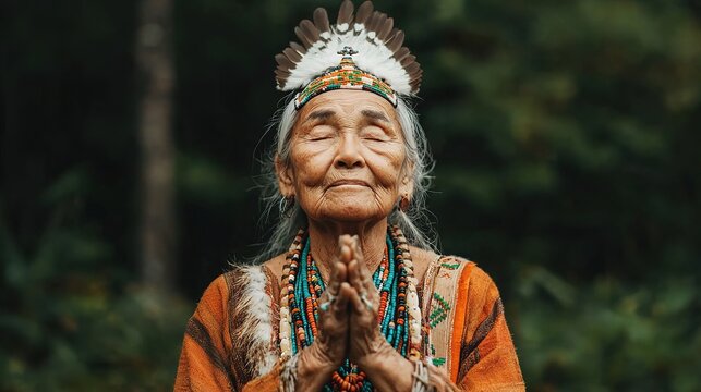 Ritual moment of elderly tribal woman forest portrait natural setting close-up cultural heritage - Powered by Adobe