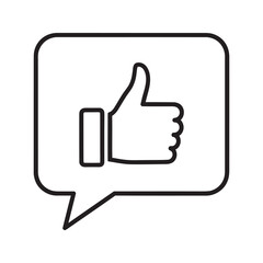 Obraz premium Positive review icon with a thumbs up in a speech bubble for customer feedback Like and approval symbol for social media and online satisfaction