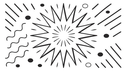 Obraz premium Black and white abstract geometric pattern with starburst and waves