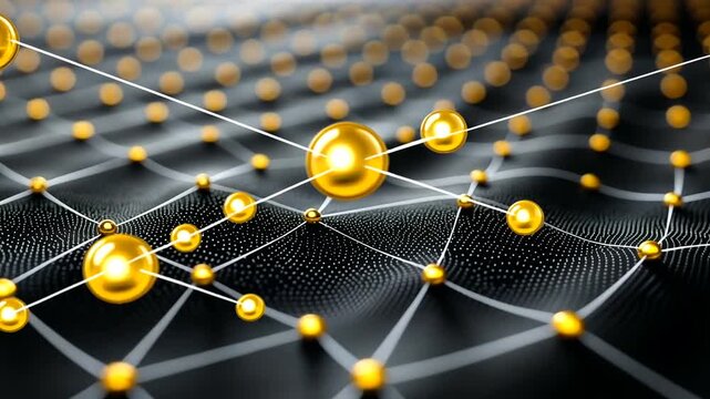 Abstract technology background with golden spheres and network connections motion - Powered by Adobe