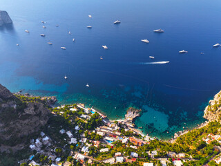Capri. Amalfi coast. Italy. Drone view. View from above. Buildings and landmarks of Capri. Drone...