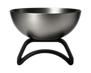 Lightweight titanium bowl on an ergonomic stand designed for a minimalist living area.