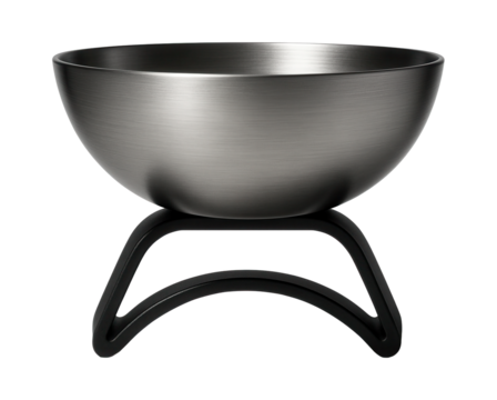 Lightweight titanium bowl on an ergonomic stand designed for a minimalist living area.