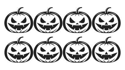 Fototapeta premium Eight black jack o lanterns with scary faces halloween