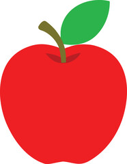 Juicy Red Apple with Green Leaf Isolated on White Background

