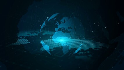 Digital Global Network Earth in Abstract Blue with Futuristic Tech Data Visualization