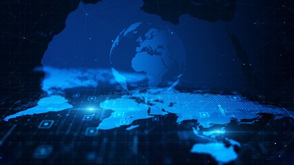 Digital Earth Hologram on Futuristic Blue Global Technology Background