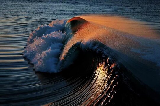 big wave breaking at sunset