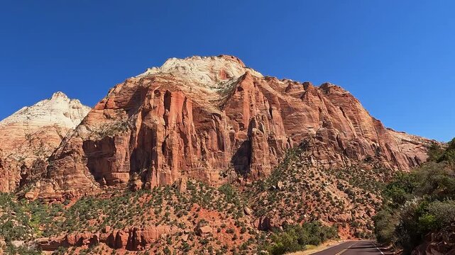 Beautiful Landscape Mountain Rock View Driving on Zion National Park