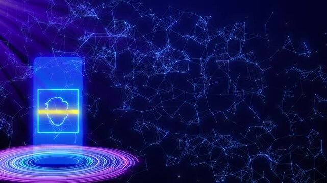 Futuristic Facial Recognition Scan Biometric Identity Verification for Secure Digital Access and Data Protection,innovative mobile computing and services.Concept of cloud technology on a mobile device
