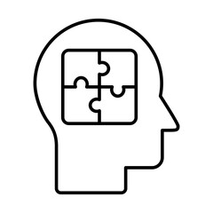 Puzzle head line icon. Logical thinkig. Psychology counseling. Complicated mind. Solving problems concept. Finding balanced mindset. Creative inspiration. Cognitive process. Vector illustration. 