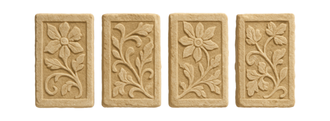 Engraved limestone pathway modules, adding historical charm to a heritage home garden.