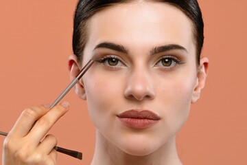 Woman Applying Makeup with Precision and Beauty