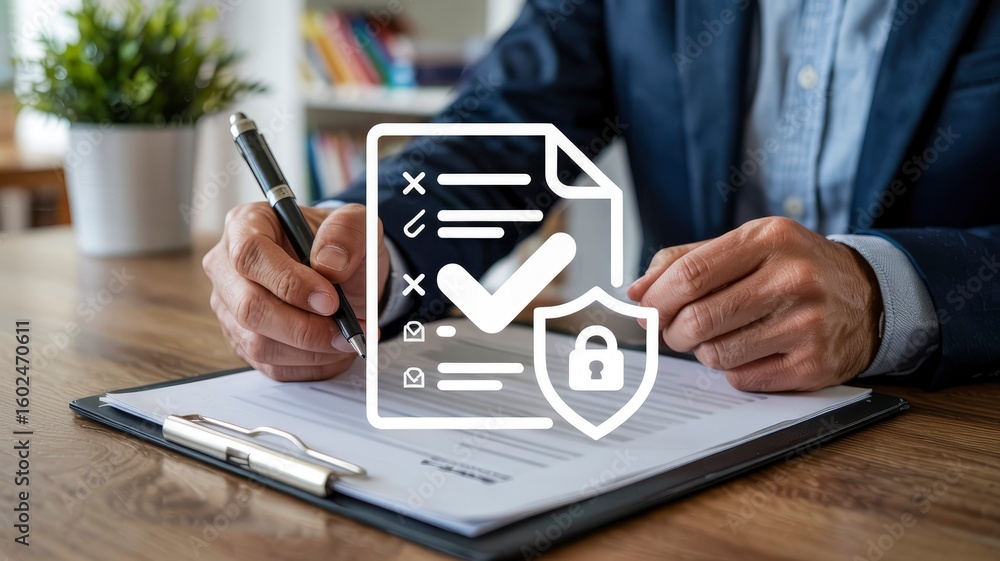 Poster secure business contract signing checklist and data protection