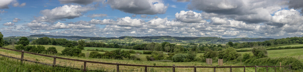 Cotswold Edge escarpment to the Cotswold Hills, Gloucestershire, England, United Kingdom