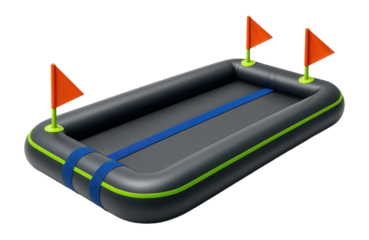 Inflatable race track with dual lanes and starting flags for competitive play