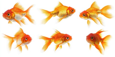 Naklejka premium Six orange goldfish isolated on white