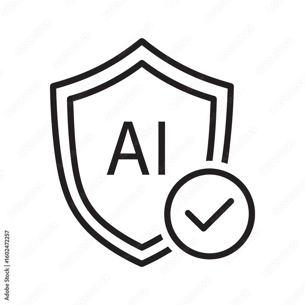 Poster ai security shield icon with a check mark symbolizing trusted artificial intelligence protection cyb