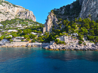 Capri. Amalfi coast. Italy. Drone view. View from above. Buildings and landmarks of Capri. Drone...