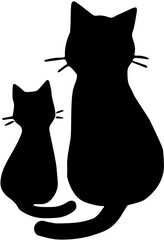 Elegant black cat silhouettes together isolated on white background vector illustration